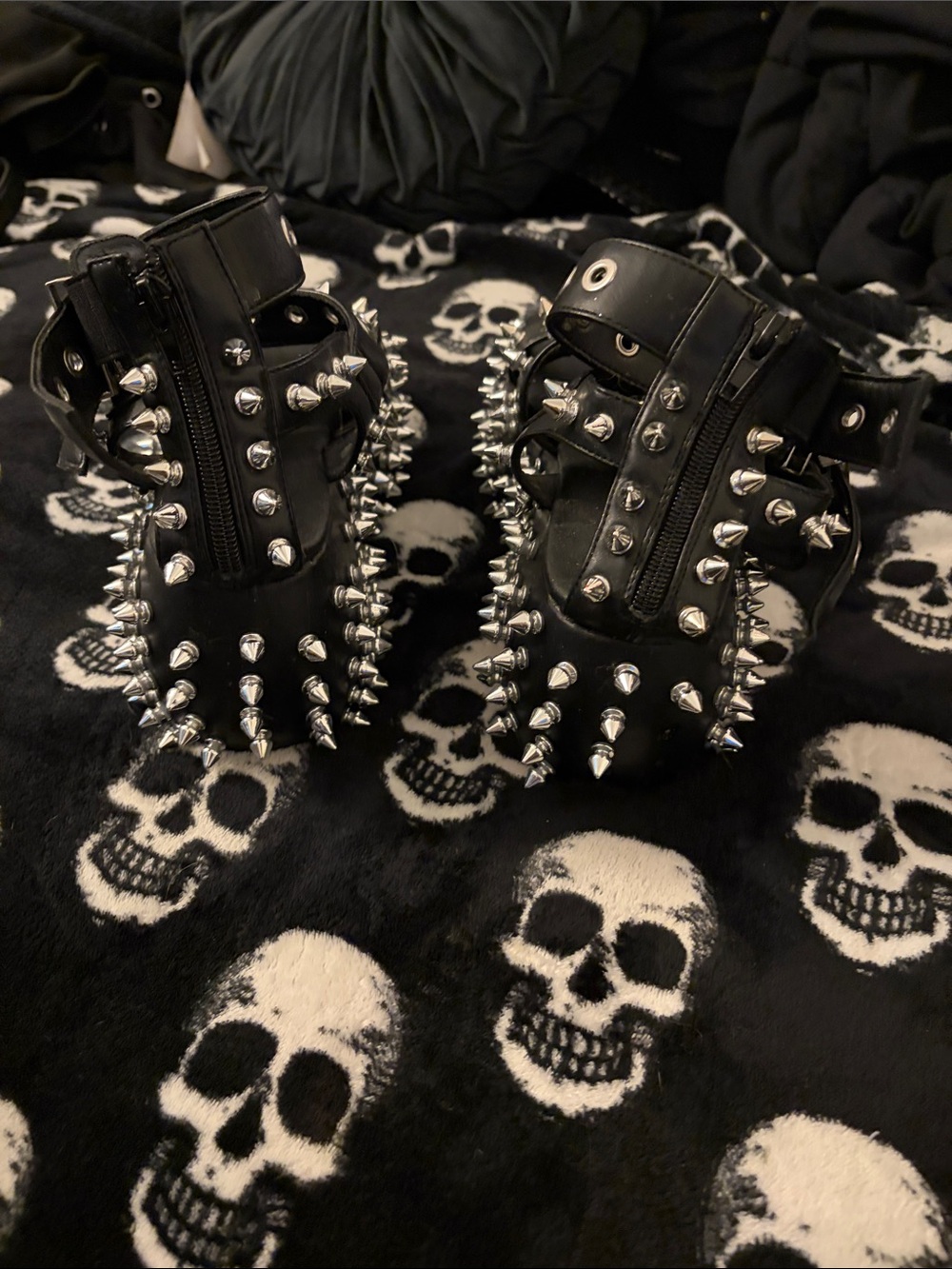 Black Spiked Platform Sandals with Silver Studs - Picture 3 of 7